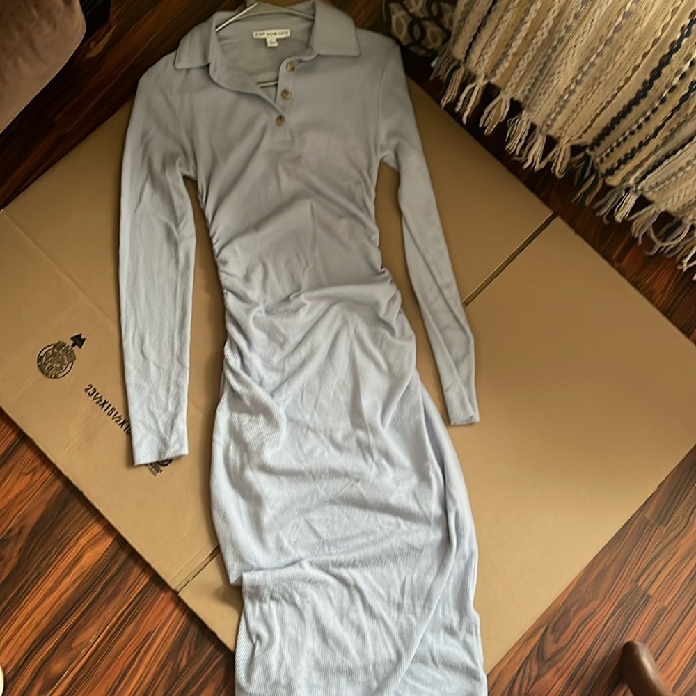Baby Blue Ruched Collared Maxi Dress